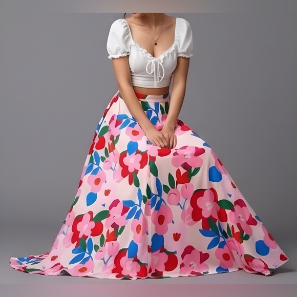 Boho A-Line Floral Maxi Skirt Pink - Picture 2 of 9